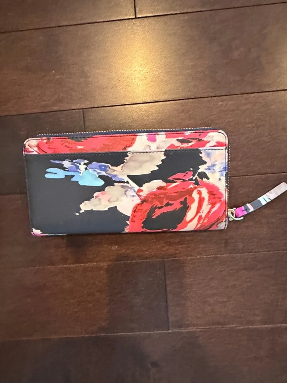 kate spade Black Wallet with Pink, Red & Blue Abstract Floral Print